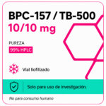Tarjeta de producto BPC-157 / TB-500 10/10 mg con pureza 99% HPLC y vial liofilizado